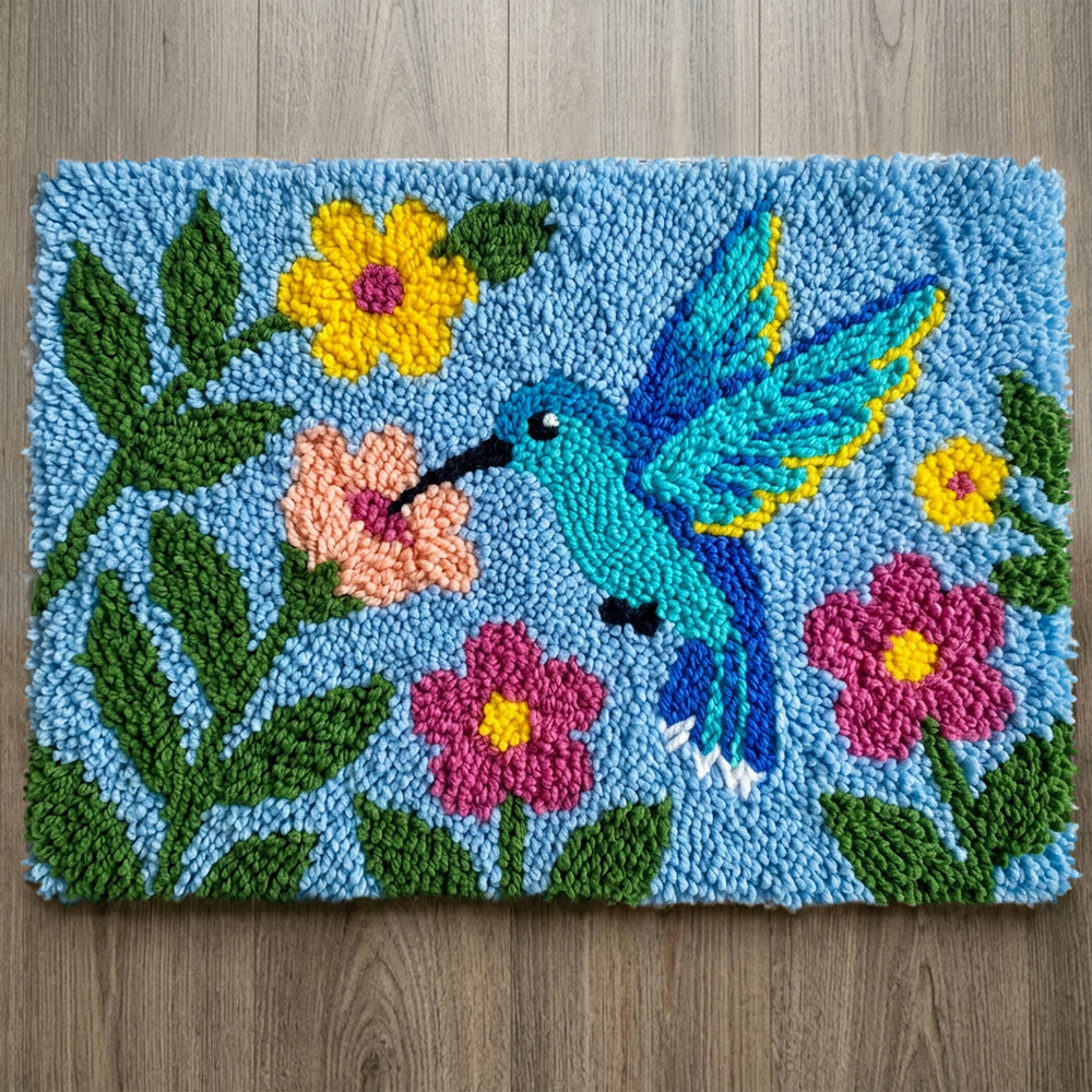 Rubbyoo Latch Hook Rug Kit - Hummingbird | Decorative Outdoor Mat |  Diy Hook Craft  - image 1
