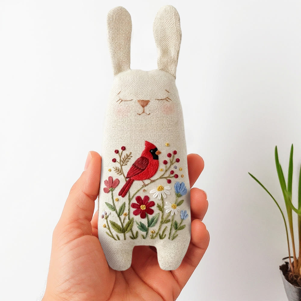 Rubbyoo Bunny Toy Embroidery Kit - Little Birds And Flowers | Hand Embroidery Kit | Playful Toys  - 8 inches hoop kit - image 1