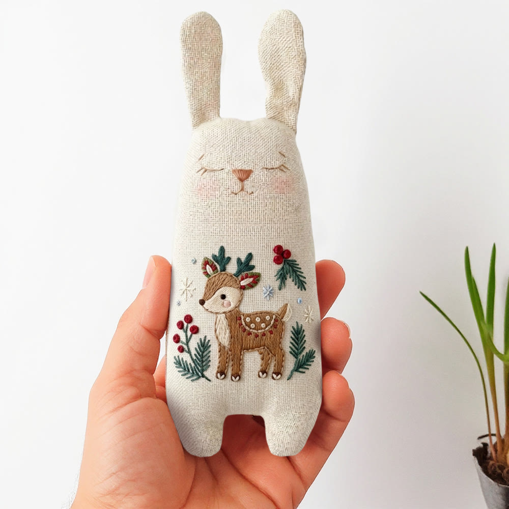 Rubbyoo Bunny Toy Embroidery Kit -  Little Elk | Beginner Embroidery |  Gifts For Children  - 8 inches hoop kit - image 1