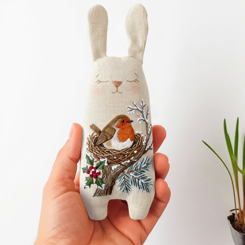 Rubbyoo Bunny Toy Embroidery Kit -  Whimsical Dolls | Beginner Embroidery |  Gifts For Children  - 8 inches hoop kit - image 1