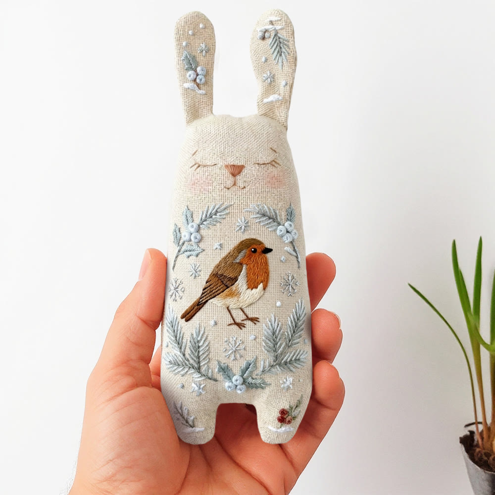 Rubbyoo Bunny Toy Embroidery Kit -  Playful Little Bird | Hand Embroidery Kit |  Gifts For Children  - 8 inches hoop kit - image 1