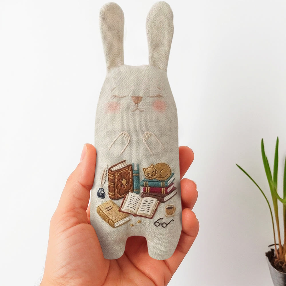 Rubbyoo Bunny Toy Embroidery Kit -  Cats And Books | Embroidery Pattern |  Gifts For Children  - 8 inches hoop kit - image 1