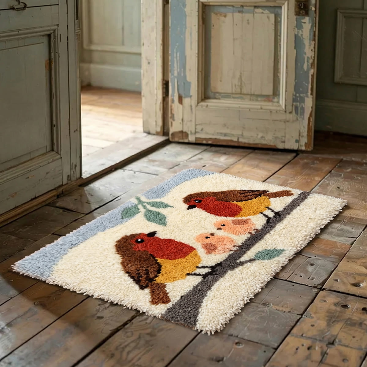 Rubbyoo Latch Hook Rug Kit - Robin Family | Diy Welcome Doormat | Handmade Home Decor - image 2