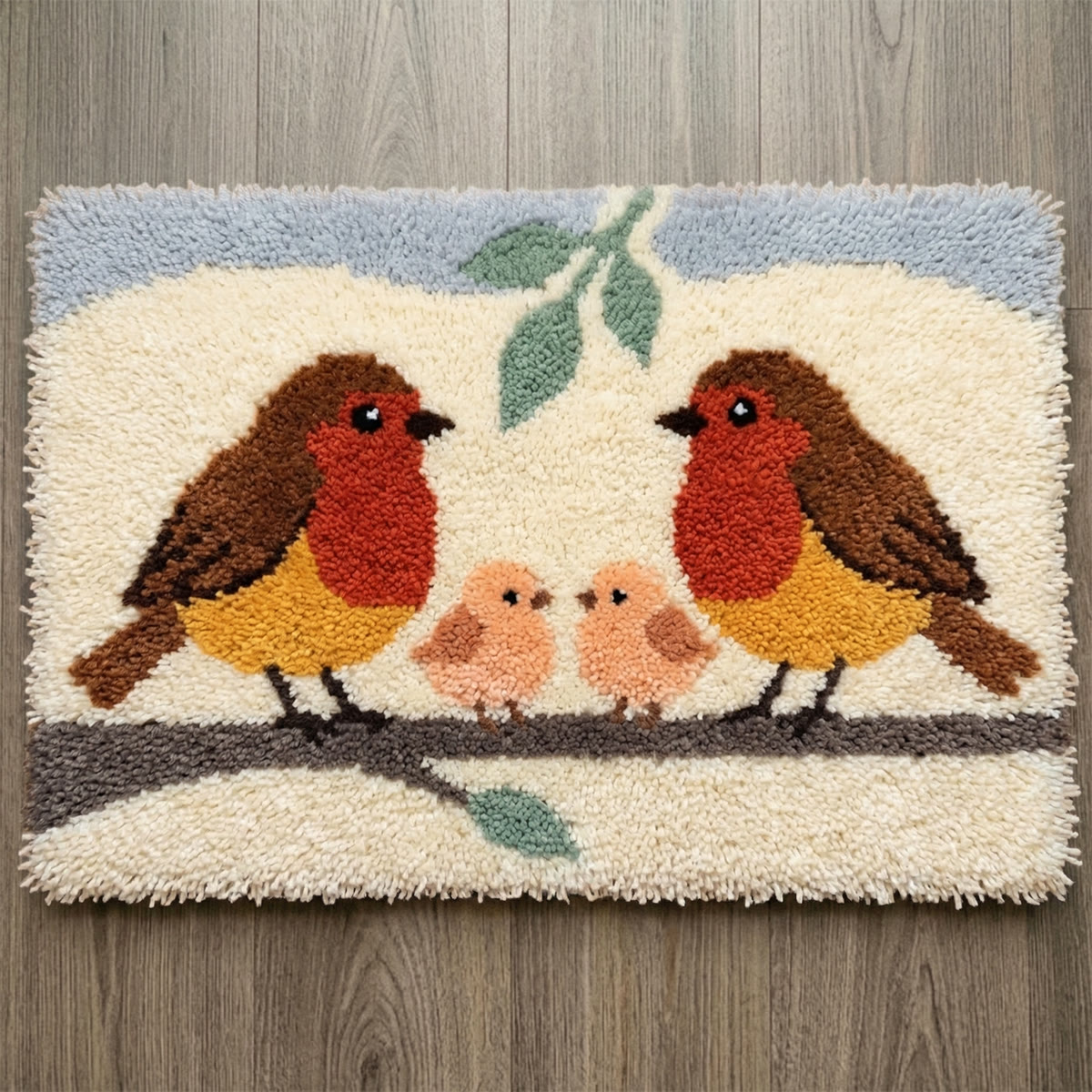 Rubbyoo Latch Hook Rug Kit - Robin Family | Diy Welcome Doormat | Handmade Home Decor - 75×50cm - image 1