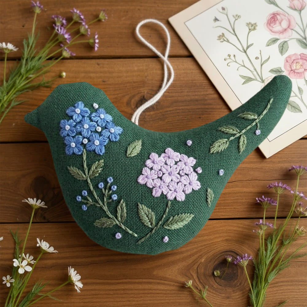 Rubbyoo Bird-shaped Embroidery Kit - Spring Flowers Pattern | Unique Gift For Mom | Bird Hanging Decor - image 2