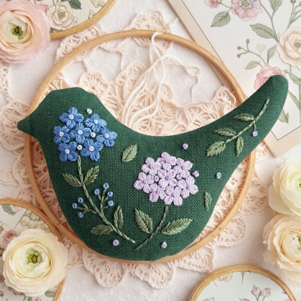 Rubbyoo Bird-shaped Embroidery Kit - Spring Flowers Pattern | Unique Gift For Mom | Bird Hanging Decor - image 5