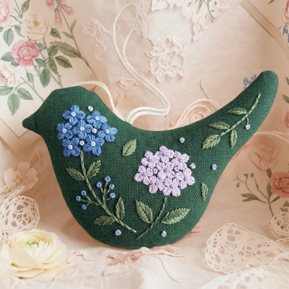 Rubbyoo Bird-shaped Embroidery Kit - Spring Flowers Pattern | Unique Gift For Mom | Bird Hanging Decor - 6 inches hoop kit - image 1