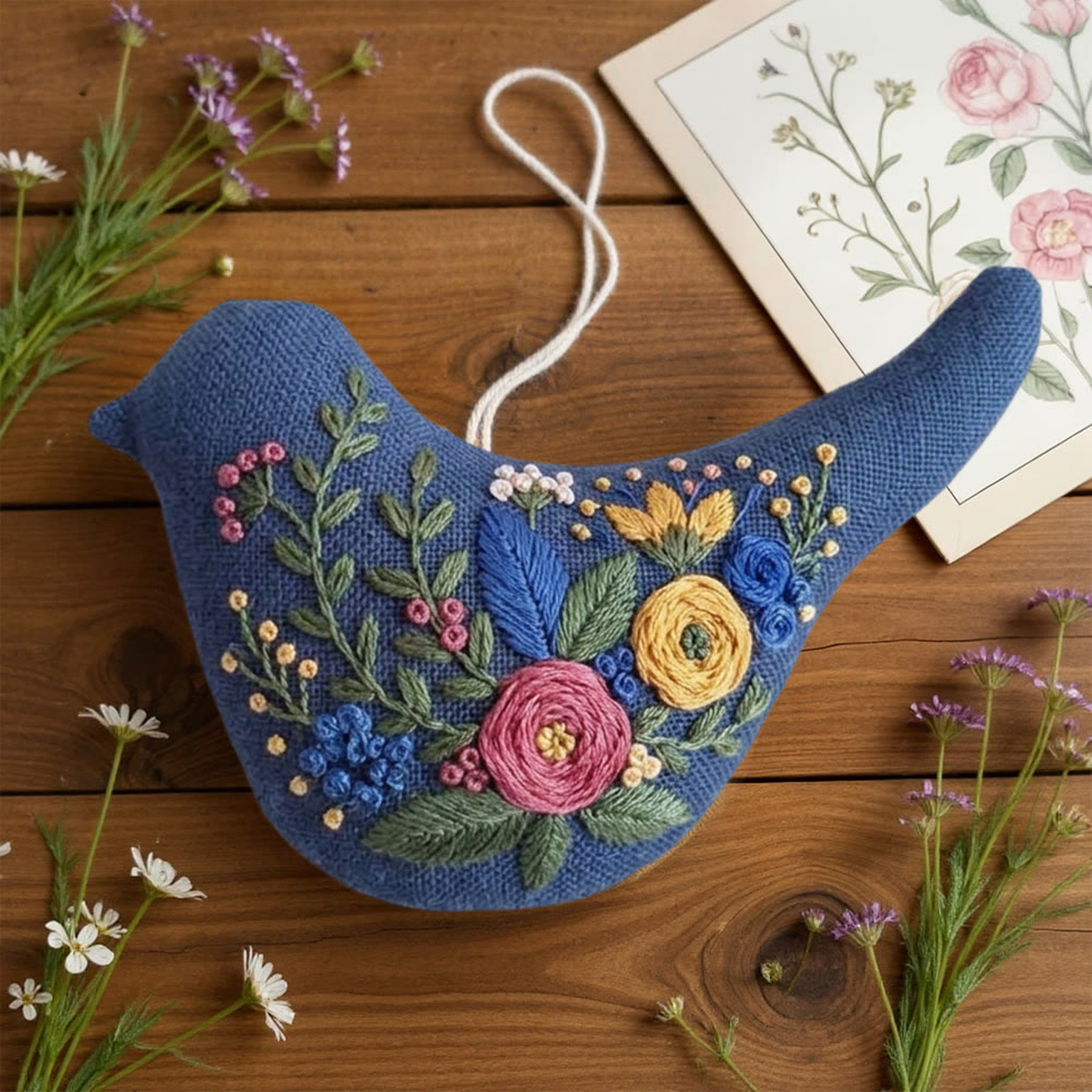 Rubbyoo Bird-shaped Embroidery Kit - Wildflower Bouquet | Cottagecore Gift | Handmade Fiber Art - image 2