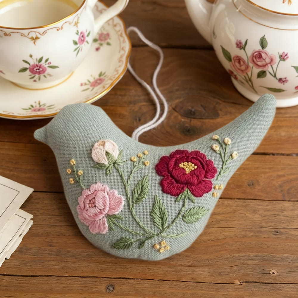 Rubbyoo Bird-shaped Embroidery Kit - Vintage Rose Design | Romantic Cottage Style Embroidery | Craft Lover Gift  - image 4