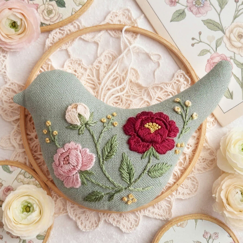 Rubbyoo Bird-shaped Embroidery Kit - Vintage Rose Design | Romantic Cottage Style Embroidery | Craft Lover Gift  - image 5