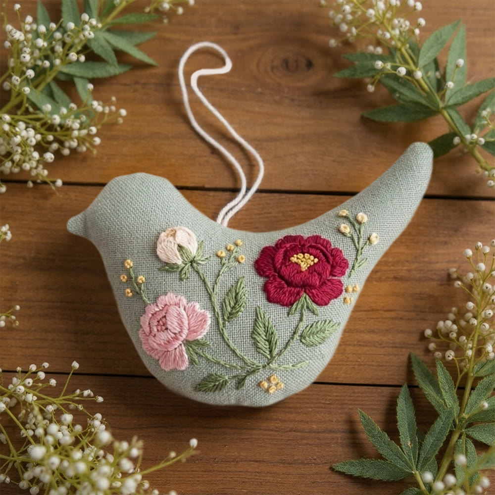 Rubbyoo Bird-shaped Embroidery Kit - Vintage Rose Design | Romantic Cottage Style Embroidery | Craft Lover Gift  - image 6