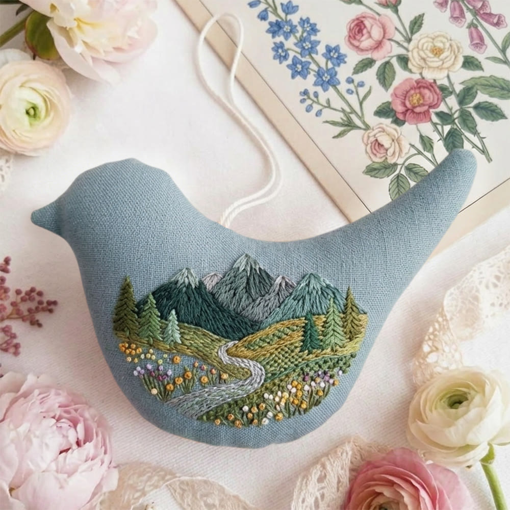Rubbyoo Bird-shaped Embroidery Kit - Wildflower Meadow Design | Cozy Nature Vibe | Calming Home Decor - image 3