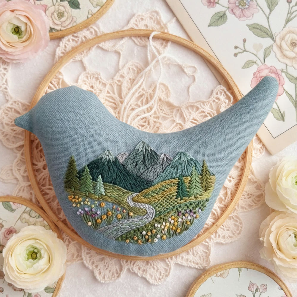 Rubbyoo Bird-shaped Embroidery Kit - Wildflower Meadow Design | Cozy Nature Vibe | Calming Home Decor - image 5