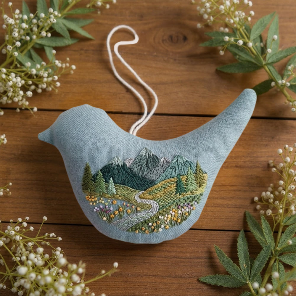 Rubbyoo Bird-shaped Embroidery Kit - Wildflower Meadow Design | Cozy Nature Vibe | Calming Home Decor - image 2