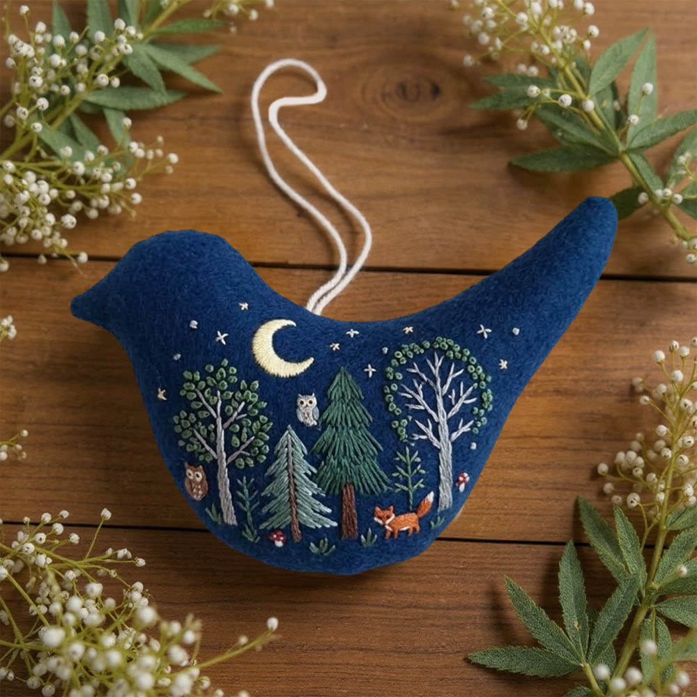 Rubbyoo Bird-shaped Embroidery Kit - Luna Night Forest | Cute Gift For Kids | Magic Fantasy Ornament - image 4