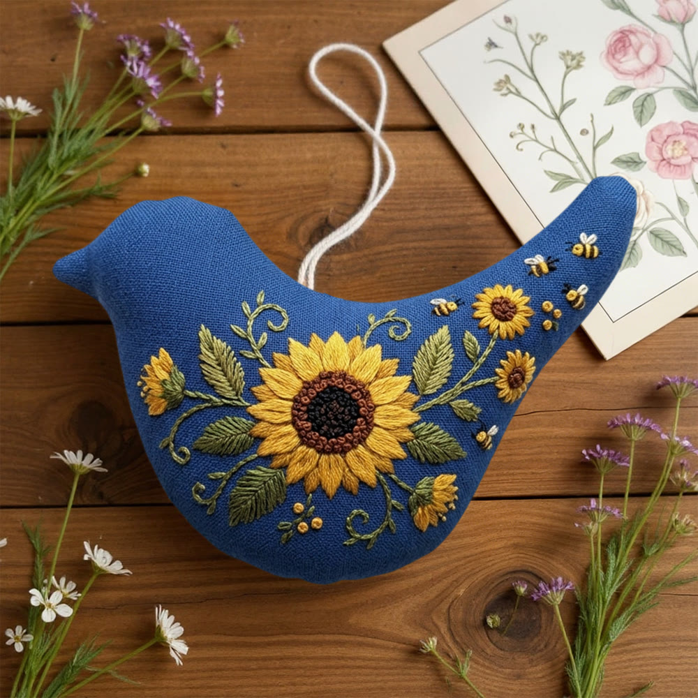 Rubbyoo Bird-shaped Embroidery Kit - Bees And Floral Design | Housewarming Gift | Sewing Pattern Decor - image 2