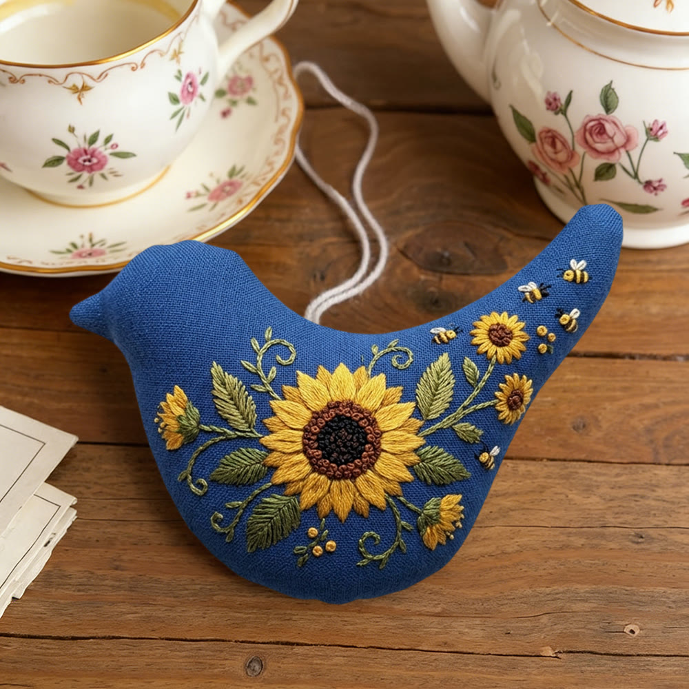 Rubbyoo Bird-shaped Embroidery Kit - Bees And Floral Design | Housewarming Gift | Sewing Pattern Decor - image 4