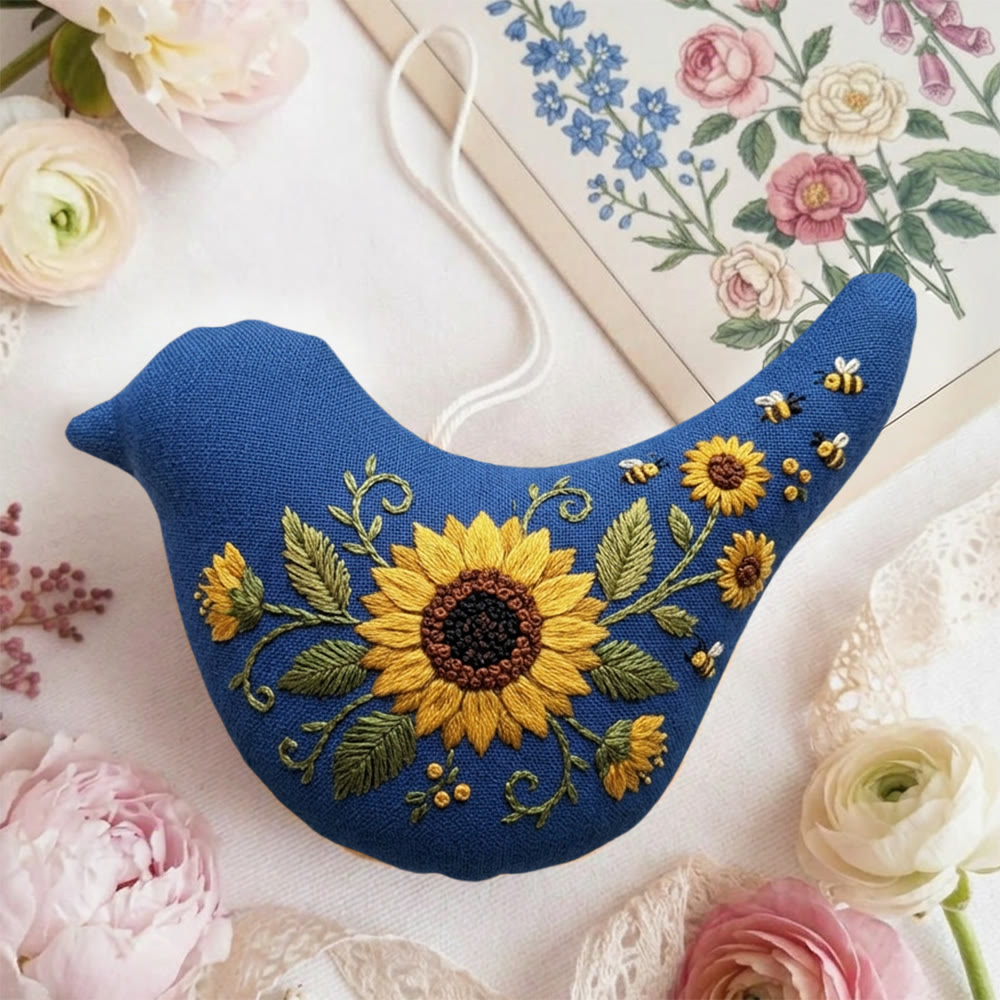 Rubbyoo Bird-shaped Embroidery Kit - Bees And Floral Design | Housewarming Gift | Sewing Pattern Decor - image 3