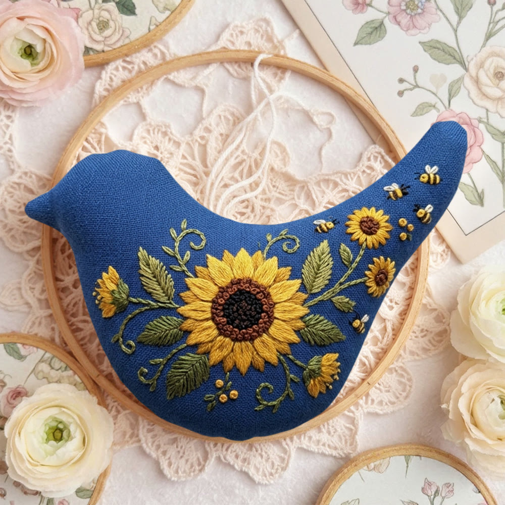 Rubbyoo Bird-shaped Embroidery Kit - Bees And Floral Design | Housewarming Gift | Sewing Pattern Decor - image 5