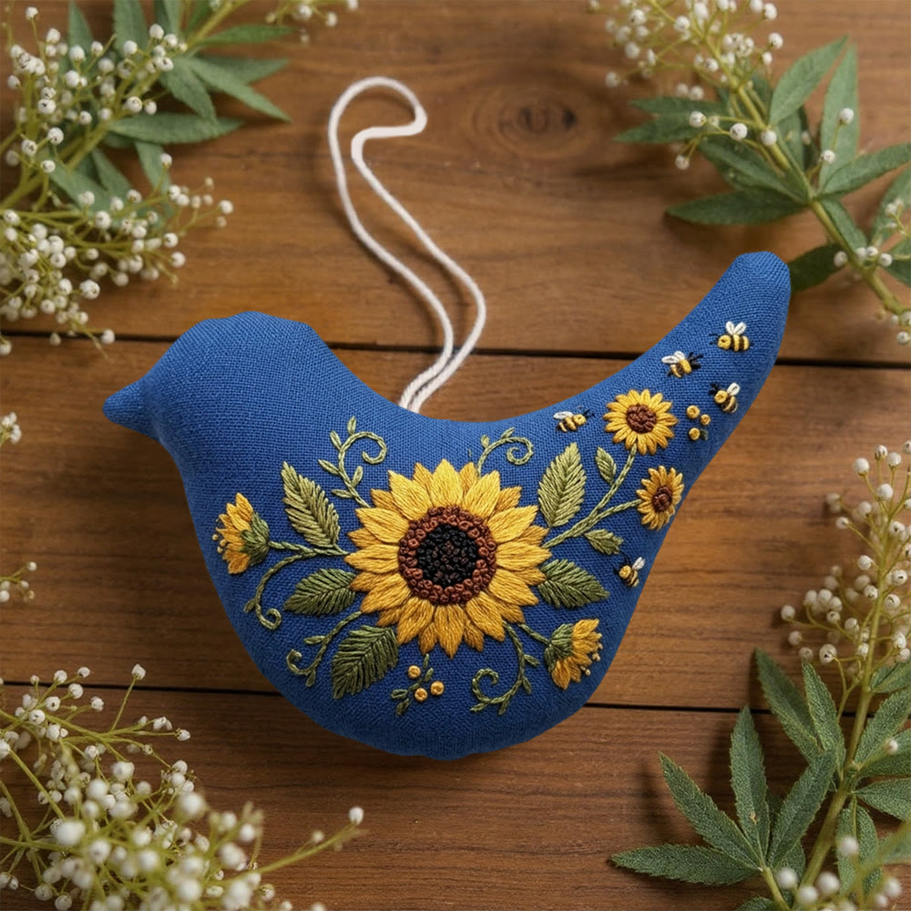 Rubbyoo Bird-shaped Embroidery Kit - Bees And Floral Design | Housewarming Gift | Sewing Pattern Decor - image 6