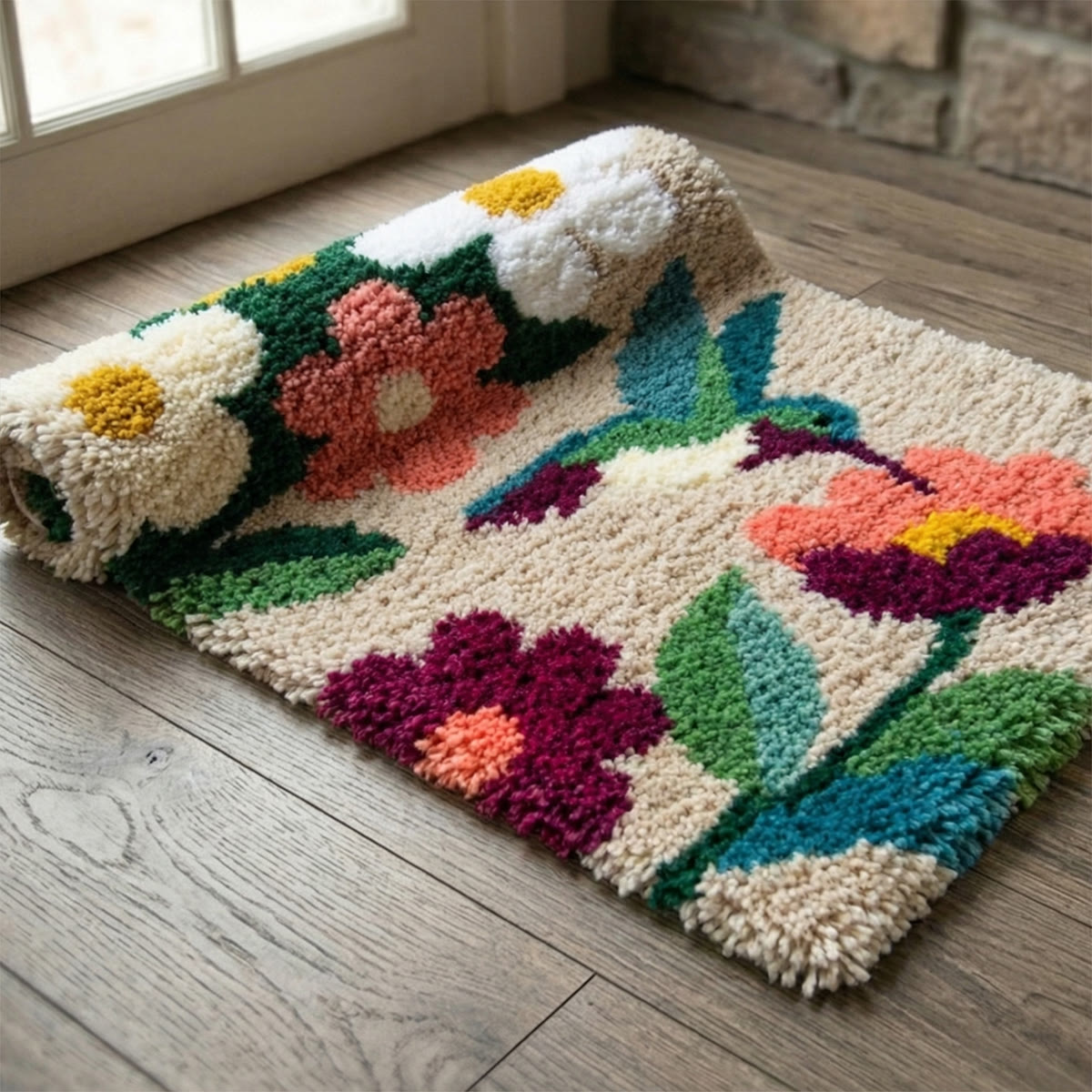 Rubbyoo Latch Hook Rug Kit - Spring Hummingbird | Handmade Animal Craft | Diy Floor Mat - image 6