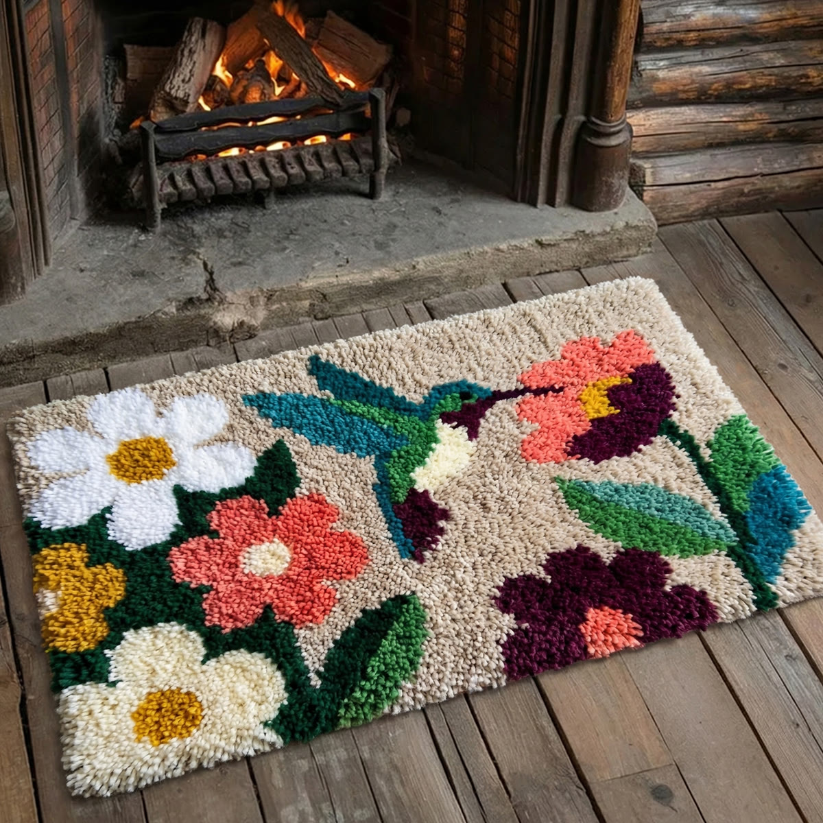 Rubbyoo Latch Hook Rug Kit - Spring Hummingbird | Handmade Animal Craft | Diy Floor Mat - image 2
