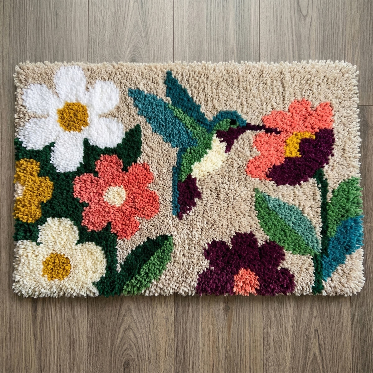 Rubbyoo Latch Hook Rug Kit - Spring Hummingbird | Handmade Animal Craft | Diy Floor Mat - 75×50cm - image 1