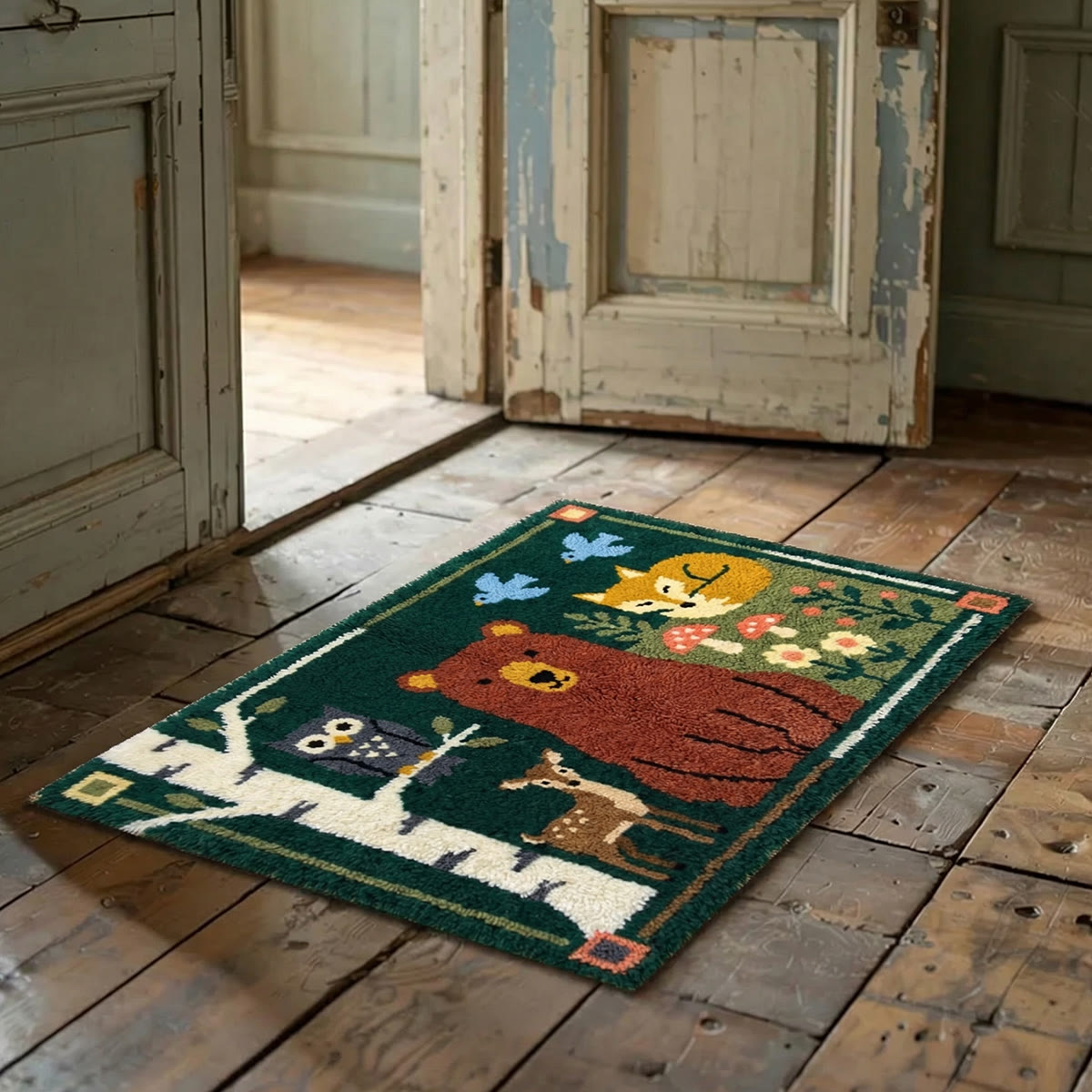 Rubbyoo Latch Hook Rug Kit - Woodland Animals | Nursery Room Carpet | Handmade Nature Doormat  - image 2