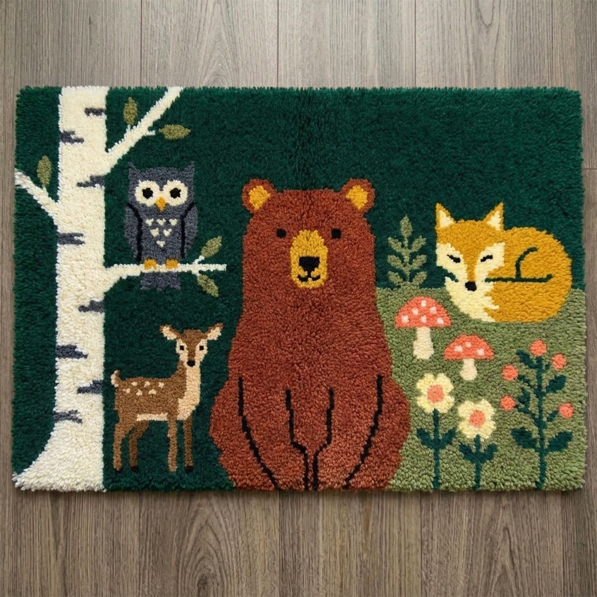 Rubbyoo Latch Hook Rug Kit - Woodland Animals | Nursery Room Carpet | Handmade Nature Doormat  - 75×50cm - image 1