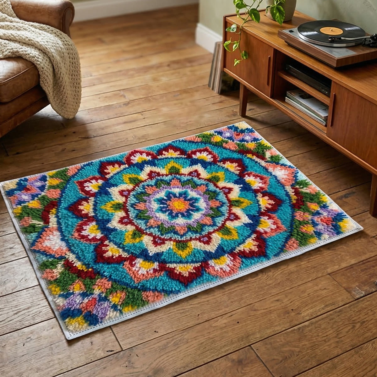 Rubbyoo Latch Hook Rug Kit - Mandala Design |  Diy Rug For Beginner | Handmede Outdoor Mat  - image 3