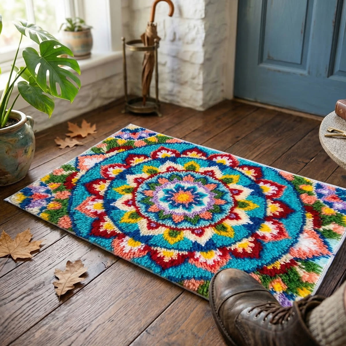 Rubbyoo Latch Hook Rug Kit - Mandala Design |  Diy Rug For Beginner | Handmede Outdoor Mat  - image 2
