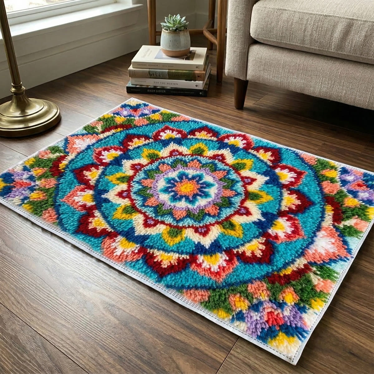 Rubbyoo Latch Hook Rug Kit - Mandala Design |  Diy Rug For Beginner | Handmede Outdoor Mat  - image 4