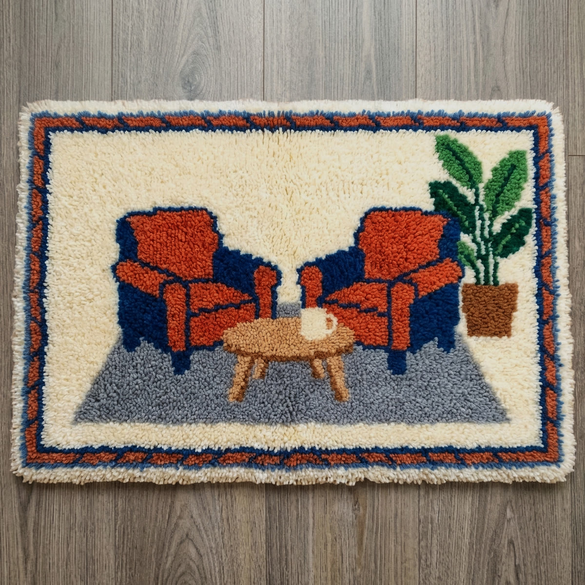 Rubbyoo Latch Hook Rug Kit - Cozy Time | Handmade Living Room Mat | Perfect Home Decoration - 75×50cm - image 1