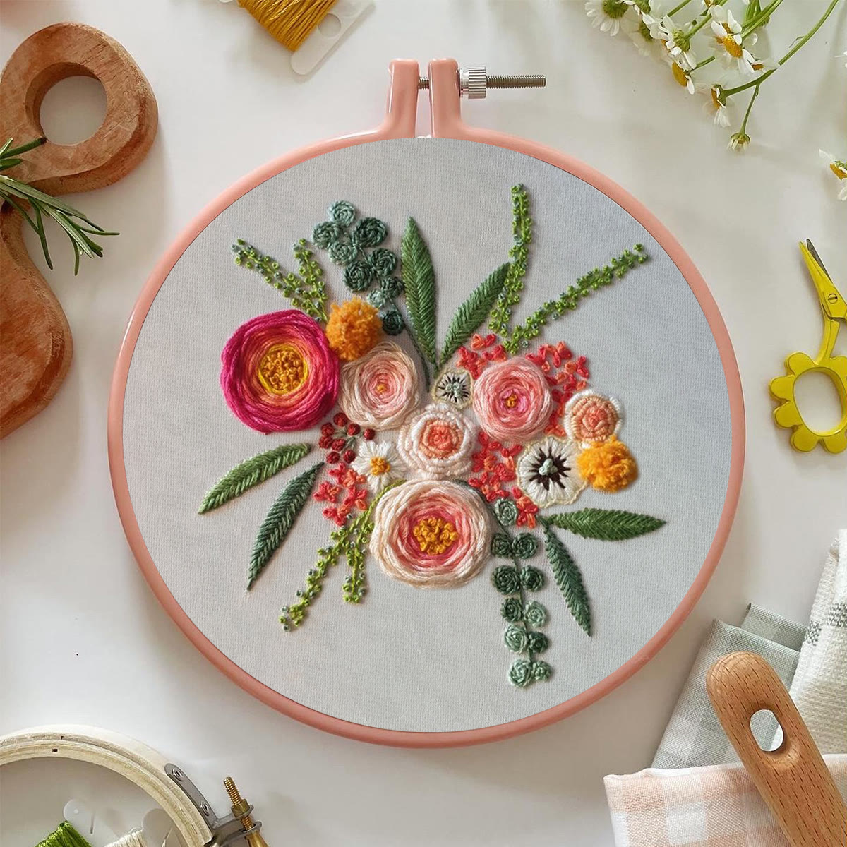 Rubbyoo Embroidery Kit - Spring Blooming | Floral Handmade Craft | Diy Sewing Art - image 4