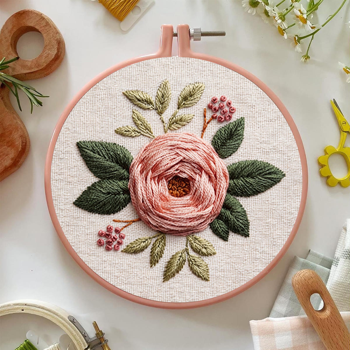 Rubbyoo Embroidery Kit - Charming Rose | Floral Design Art | Embroidery Pattern For Beginner - image 3