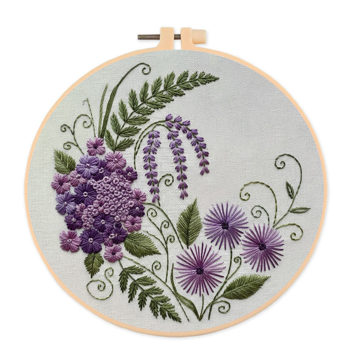 Rubbyoo Embroidery Kit - Purple Flower | Beginner Friendly Hoop Art | Gift For Her - 20*20cm - image 1