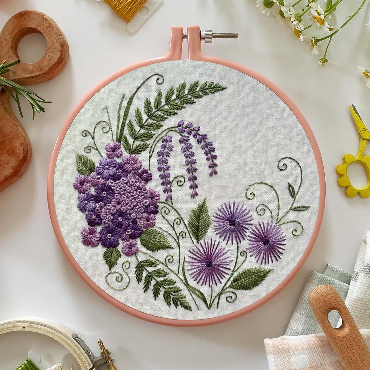 Rubbyoo Embroidery Kit - Purple Flower | Beginner Friendly Hoop Art | Gift For Her - image 3