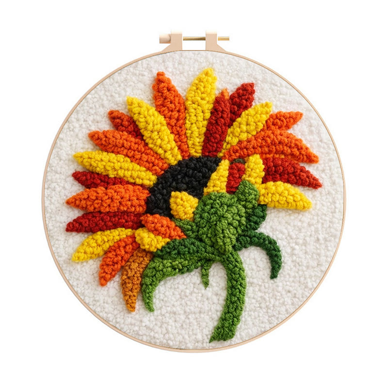 Abstract Sunflower Punch Needle Kit - Stunning Yarn Craft | Perfect Wall Decor - 8 inch Hoop Kit - image 1