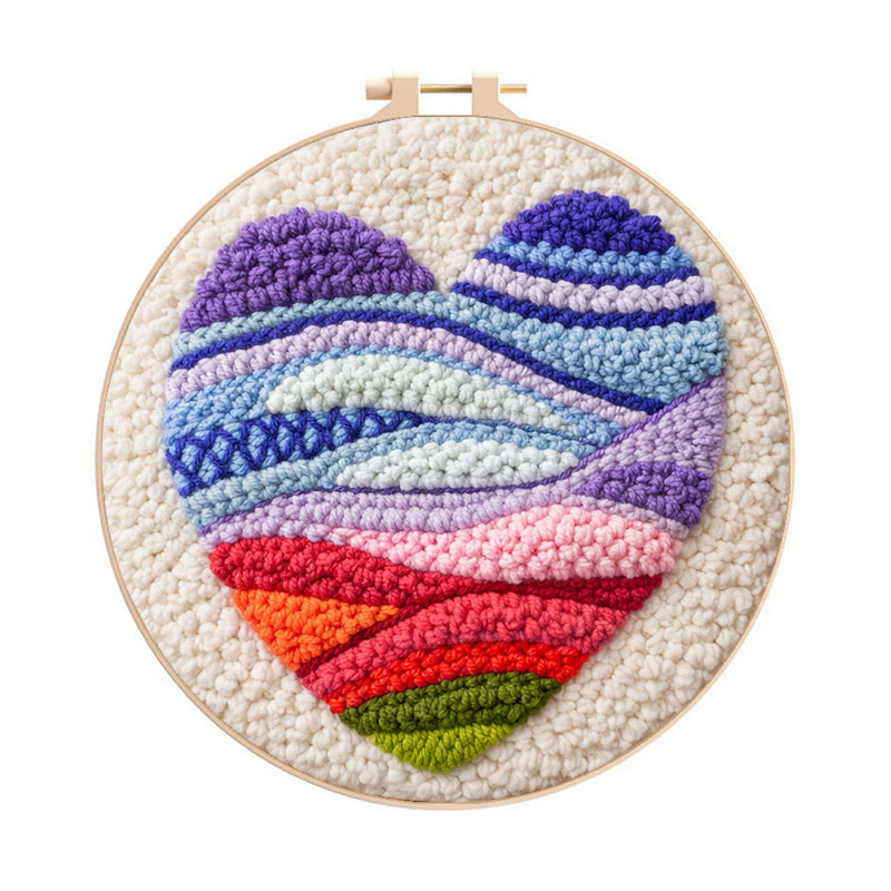 Vivid Heart Punch Needle Kit - Idea Handmade Craft | Perfect Gift For Mom - 8 inch Hoop Kit - image 1