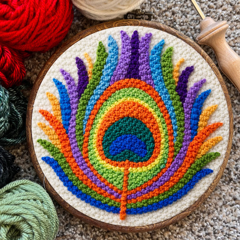 Peacock Feather Punch Needle Kit - Creative Yarn Art | Nice Hanging Ornament - image 2