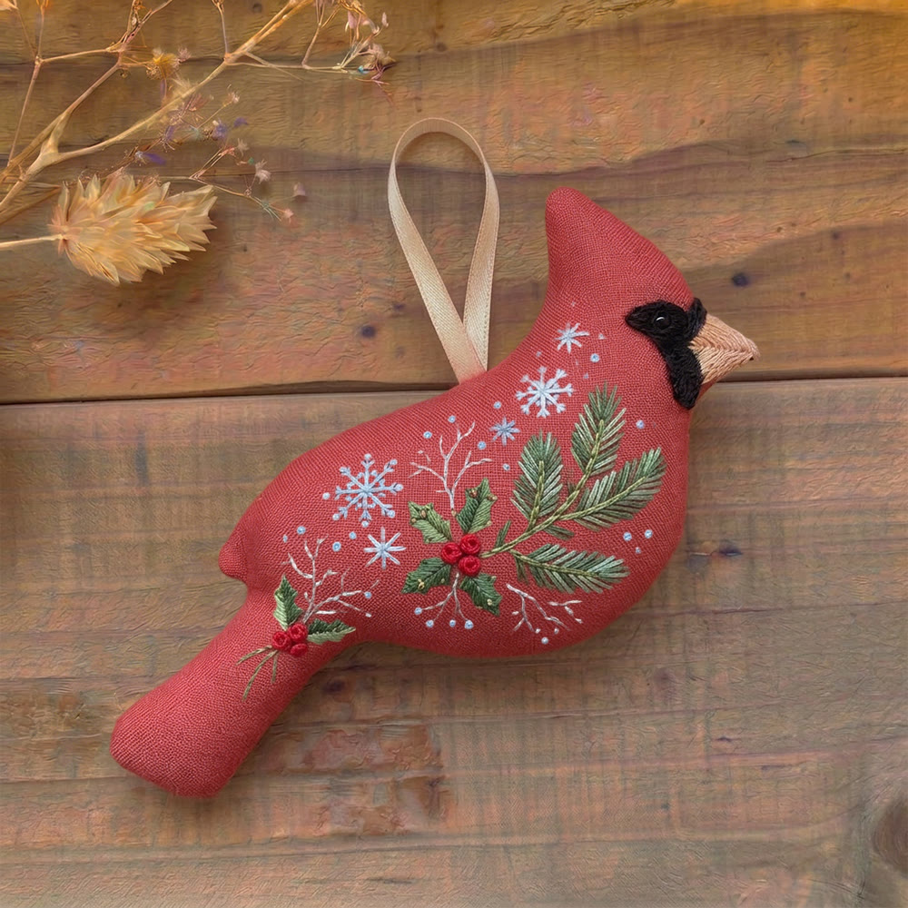 Rubbyoo Cardinal Embroidery Kit - Snowflake Flower Design | Unique Handmade Gift | Soft Fabric Decor - image 2