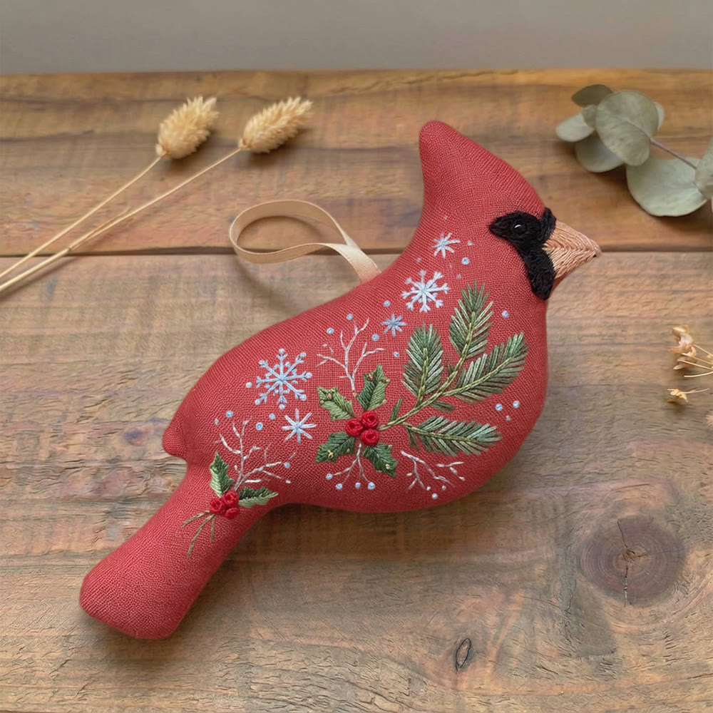 Rubbyoo Cardinal Embroidery Kit - Snowflake Flower Design | Unique Handmade Gift | Soft Fabric Decor - image 4