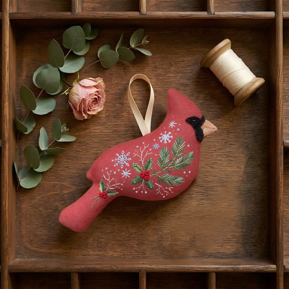 Rubbyoo Cardinal Embroidery Kit - Snowflake Flower Design | Unique Handmade Gift | Soft Fabric Decor - image 5