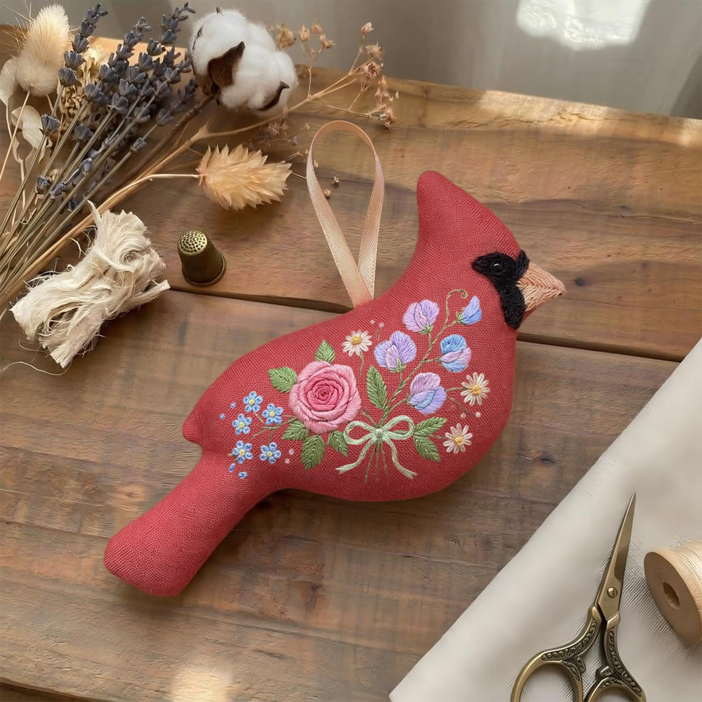 Rubbyoo Cardinal Embroidery Kit - Romantic Flower Pattern | Gift For Women | Boho Home Decor - image 5