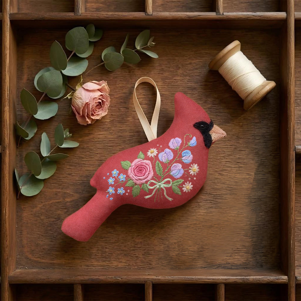 Rubbyoo Cardinal Embroidery Kit - Romantic Flower Pattern | Gift For Women | Boho Home Decor - image 6