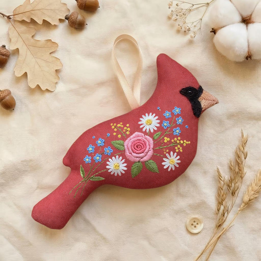 Rubbyoo Cardinal Embroidery Kit - Vintage Floral Pattern | Romantic Gift | Room Decoration - 6 inches hoop kit - image 1