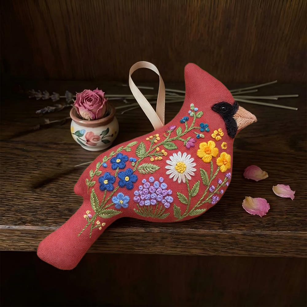 Rubbyoo Cardinal Embroidery Kit - Meadow Flowers Design | Small Meaningful Gift | Nature Floral Ornament - image 8