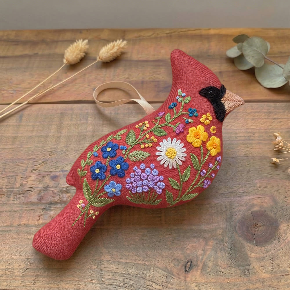 Rubbyoo Cardinal Embroidery Kit - Meadow Flowers Design | Small Meaningful Gift | Nature Floral Ornament - image 2