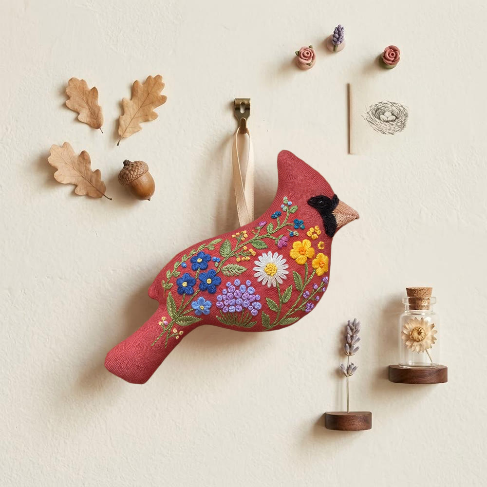 Rubbyoo Cardinal Embroidery Kit - Meadow Flowers Design | Small Meaningful Gift | Nature Floral Ornament - image 3