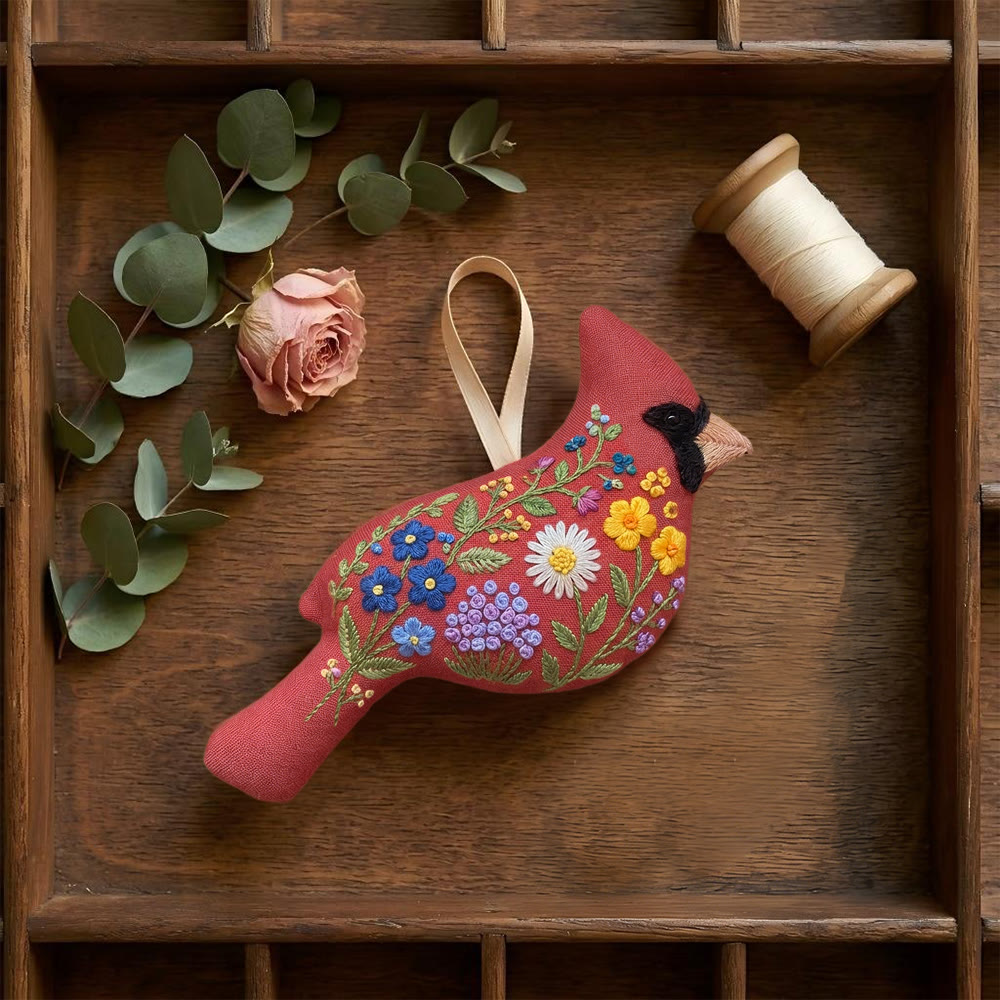 Rubbyoo Cardinal Embroidery Kit - Meadow Flowers Design | Small Meaningful Gift | Nature Floral Ornament - image 5